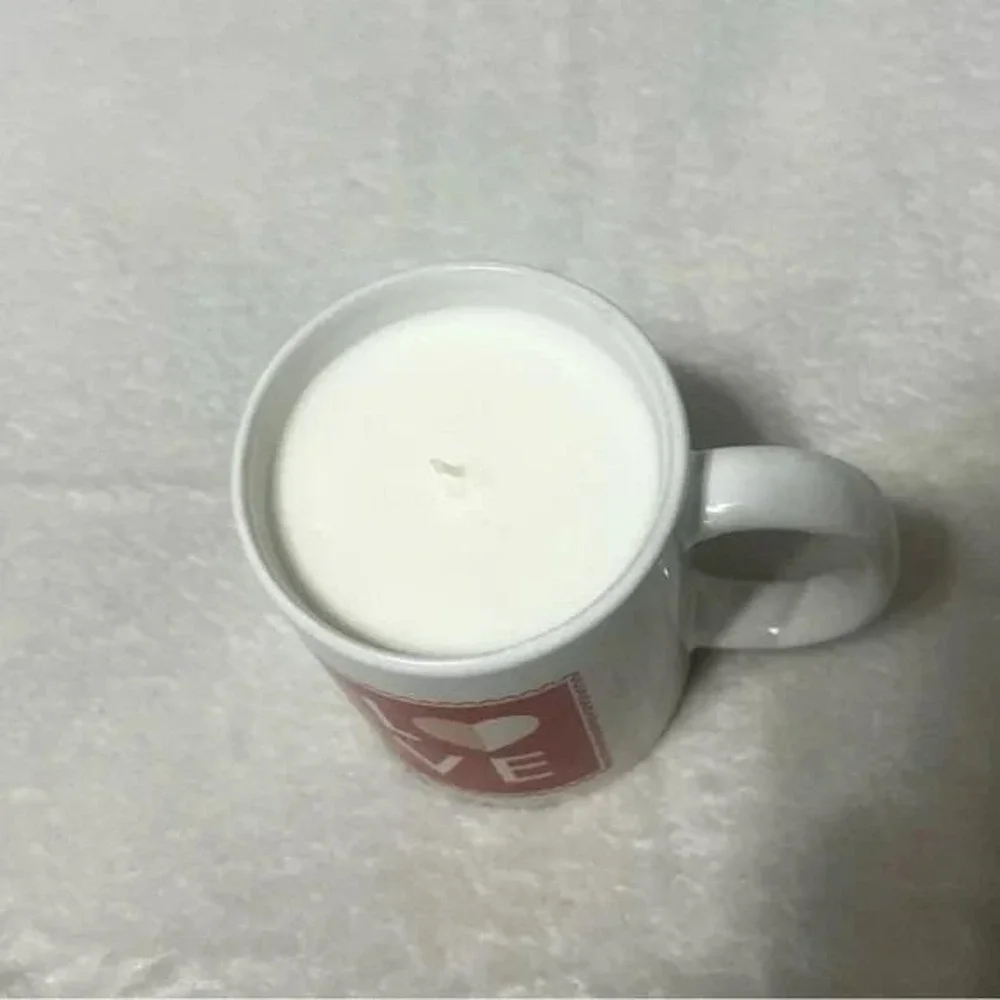 Love Stamp Coffee Mug Primrose Scented Candle Handmade 11 oz Valentine Gift